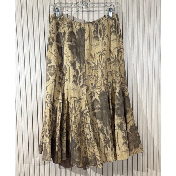 Lauren Ralph Lauren Floral Linen Midi Skirt Women’s Size 4 Brown A-Line Peasant - Picture 2 of 11
